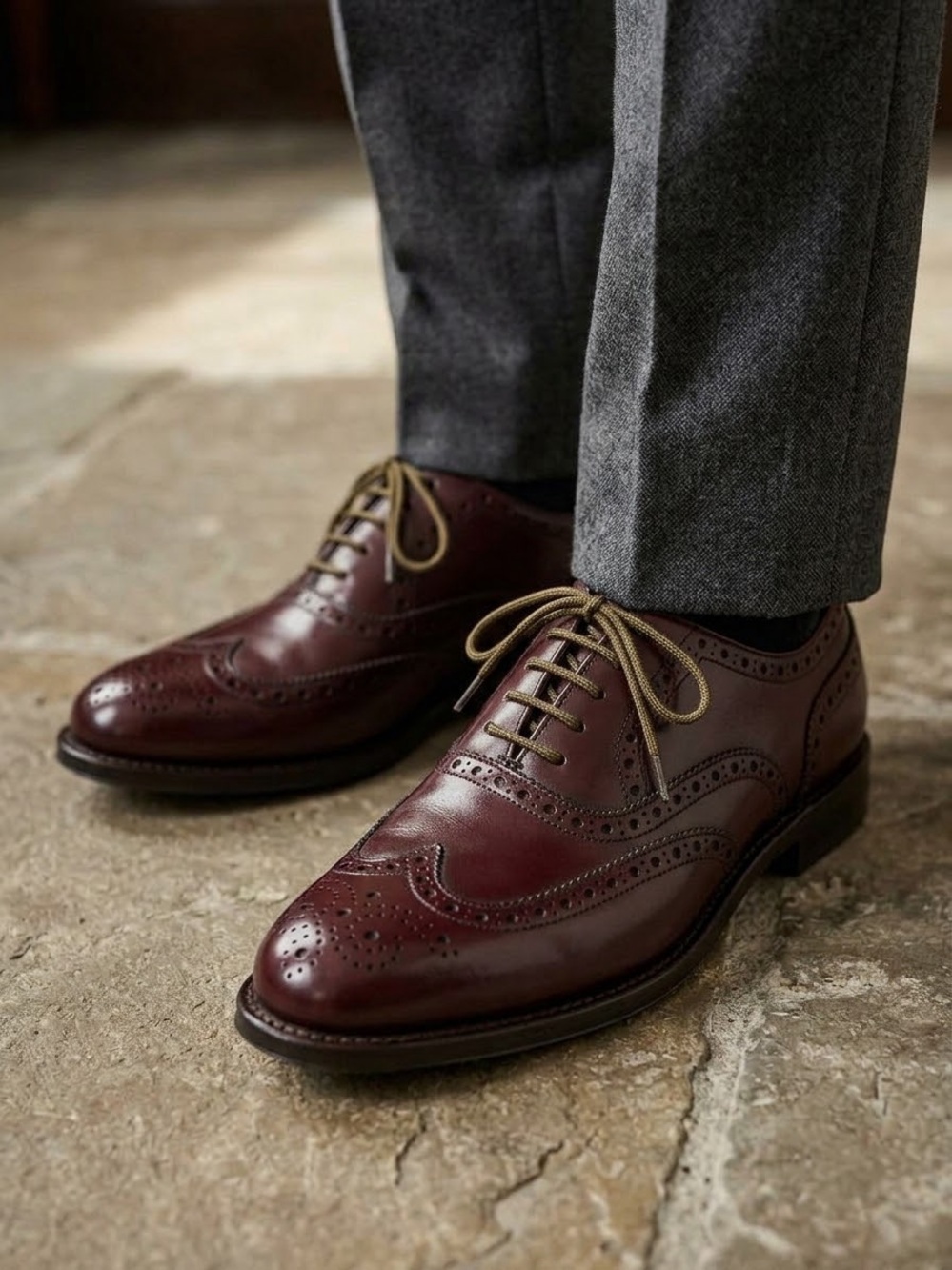 Vintage Bostonian Impressions Burgundy Wingtip Leather Oxfords with Olive Laces